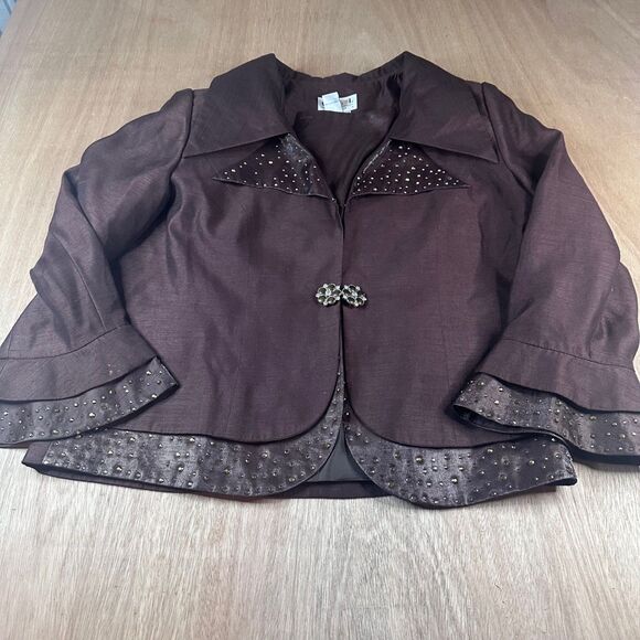 G.M.I. Woman Brown Embellished Jacket 16W Dressy Church/Special Event Wear - Picture 1 of 5